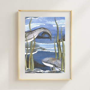 Deep Water Watercolor Collage Print