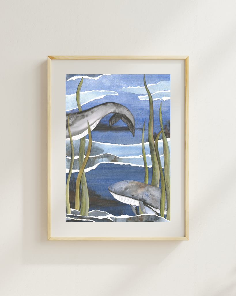 Deep Water Watercolor Collage Print