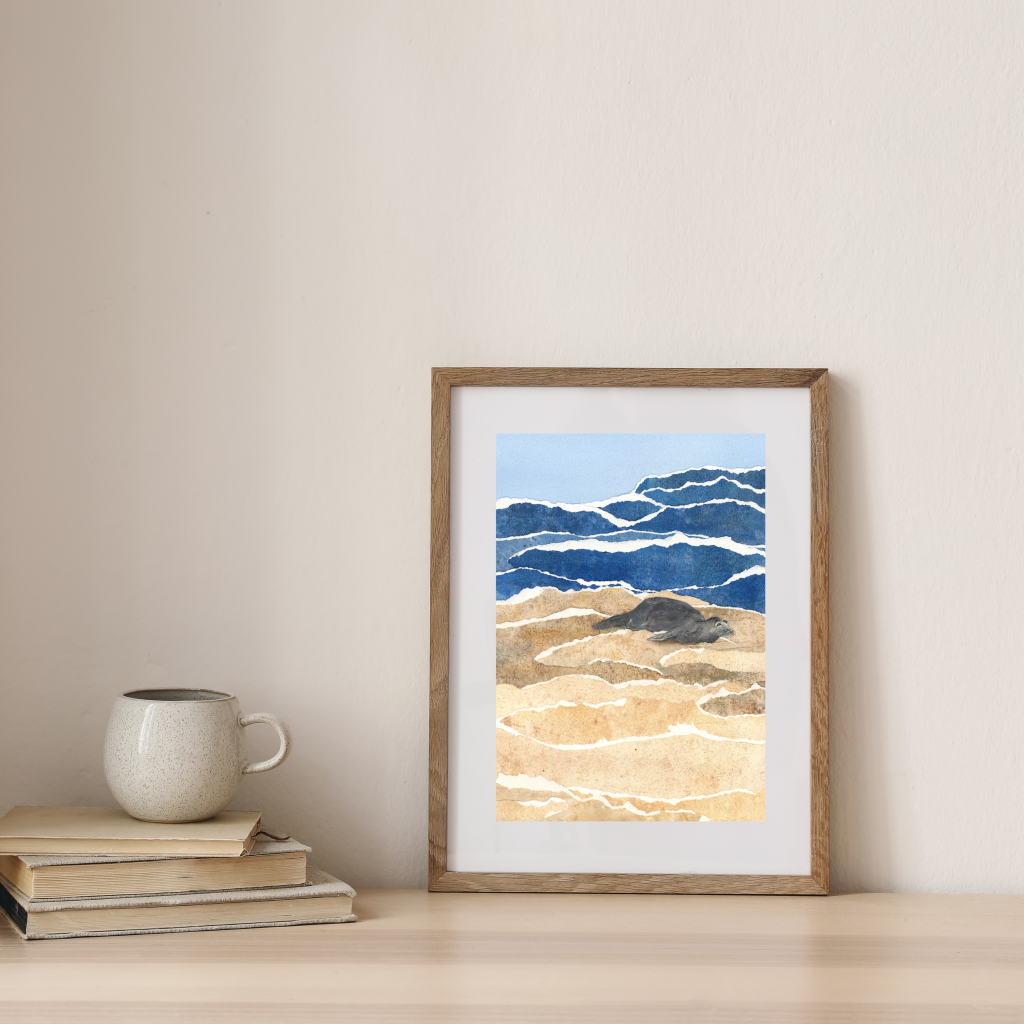 Sand and Surf Watercolor Collage Print