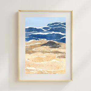 Sand and Surf Watercolor Collage Print