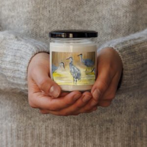 Enlightened Quartet watercolor collage printed on a soy candle jar