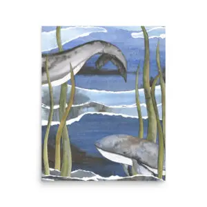 Deep Water watercolor collage printed as a fine art wall print
