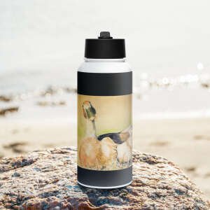 Bill watercolor collage printed on a stainless steel water bottle