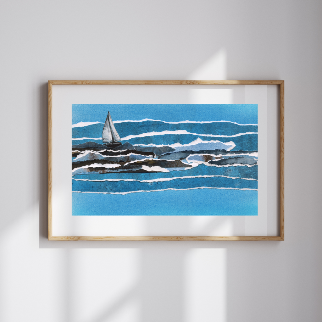 At the Helm Watercolor Collage Print